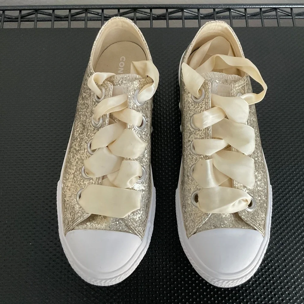 Converse Chuck Taylor All Star Big Eyelet Gold Glitter Ribbon Shoes US 5 662307C